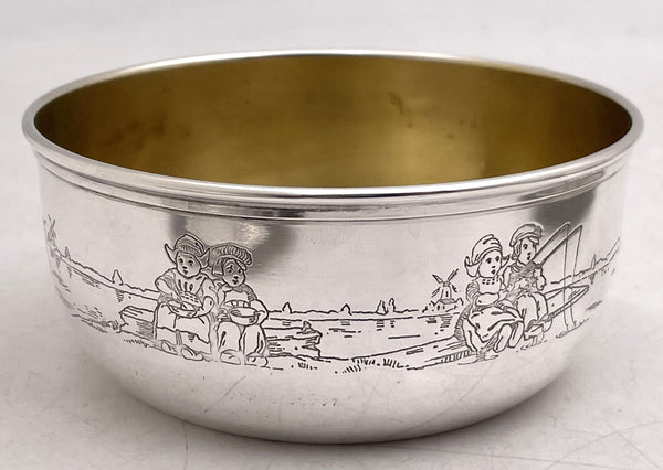 Gorham Gilt Sterling Silver 1927 Child Bowl & Underplate with Children Motifs