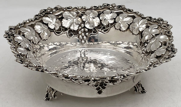 Sterling Silver Hammered Repousse Bowl with Leaves & Vine Motifs