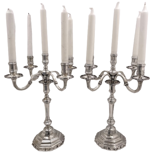 Pair of Schwarz & Steiner Austrian Silver 5-Light Candelabra from Early 20th Century in Art Deco Style