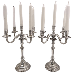 Pair of Schwarz & Steiner Austrian Silver 5-Light Candelabra from Early 20th Century in Art Deco Style