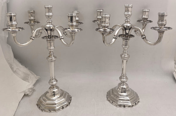 Pair of Schwarz & Steiner Austrian Silver 5-Light Candelabra from Early 20th Century in Art Deco Style