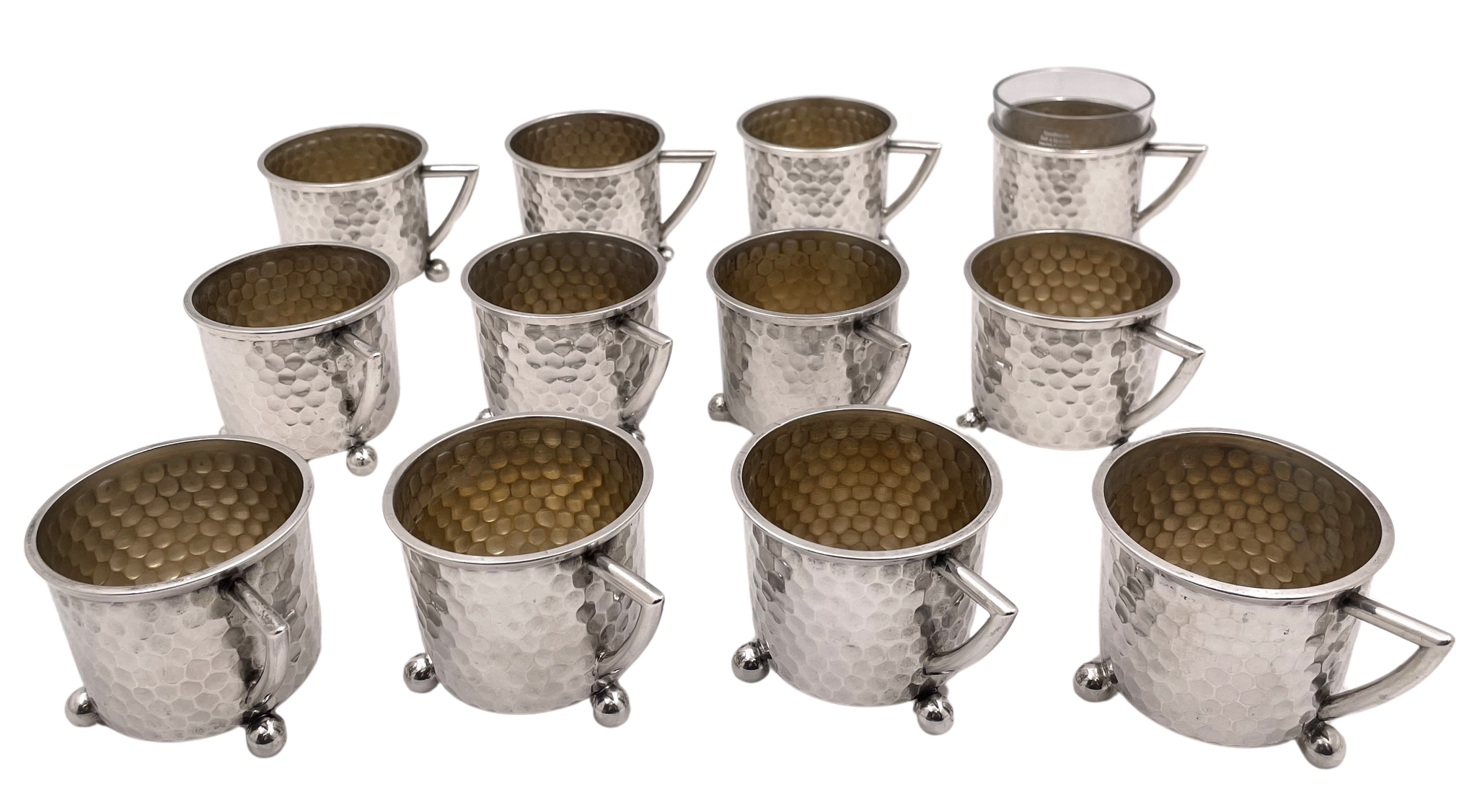 Friedländer Set of 12 German Hammered Silver Cups in Art Deco Style