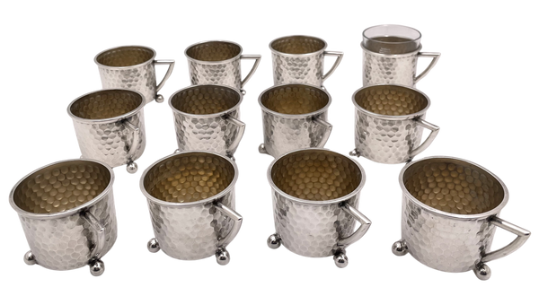 Friedländer Set of 12 German Hammered Silver Cups in Art Deco Style