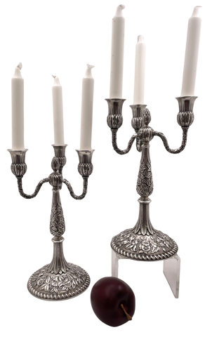 Pair of J. E. Caldwell Sterling Silver 3-Light Repousse Candelabra from Late 19th Century