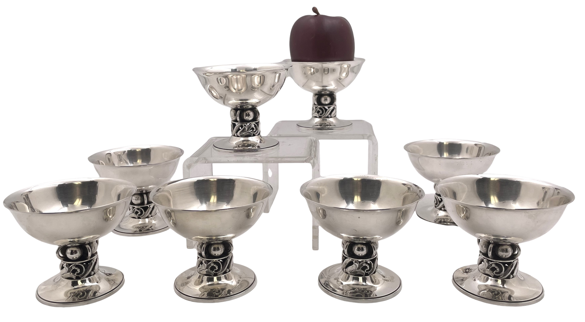 La Paglia International Sterling Silver Set of 8 Dessert Bowls in Mid-Century Modern Jensen Style