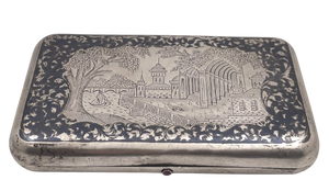 Russian 0.84 Niello Silver & Ruby Cigarette Case Box from 1858