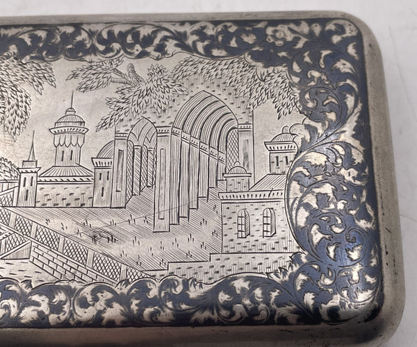 Russian 0.84 Niello Silver & Ruby Cigarette Case Box from 1858