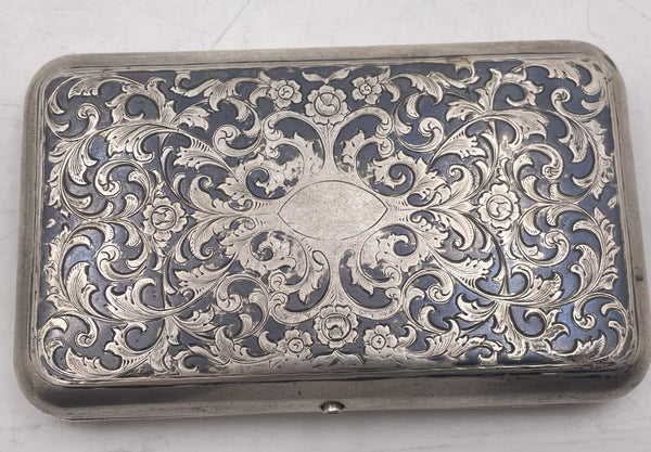 Russian 0.84 Niello Silver & Ruby Cigarette Case Box from 1858