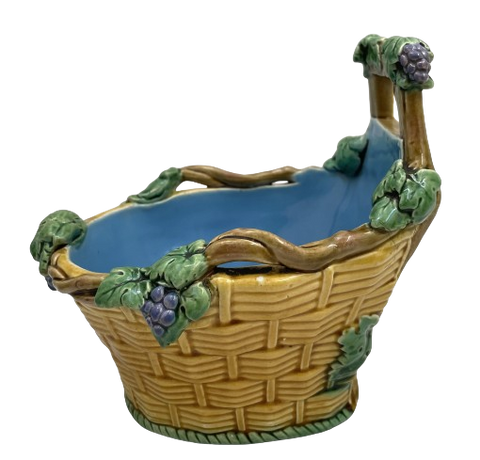 Minton Majolica Ceramic Basket with Vine Motifs