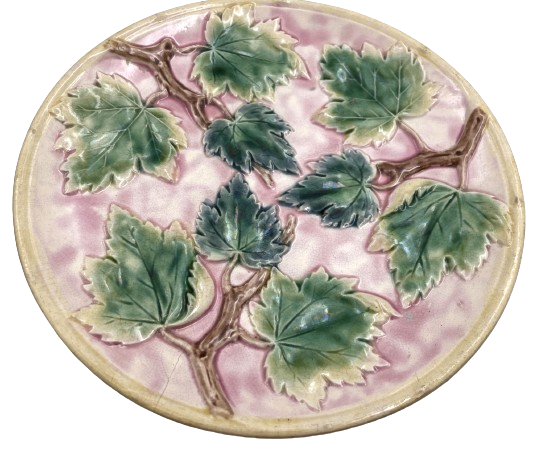 Etruscan Majolica Leaf Plate Dish from Late 19th Century