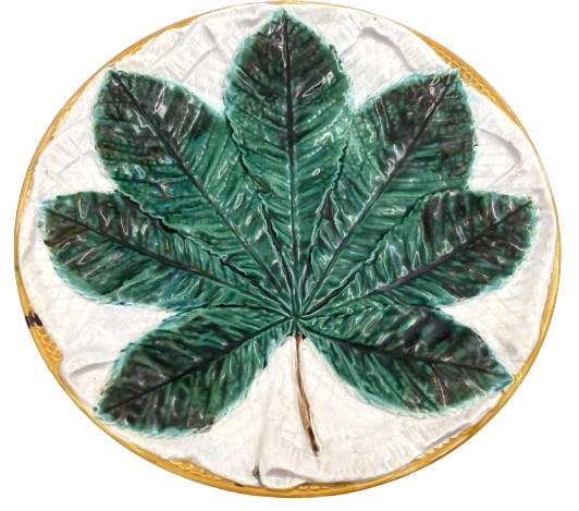 George Jones English Majolica Chestnut Leaf Plate / Dish from 1860s