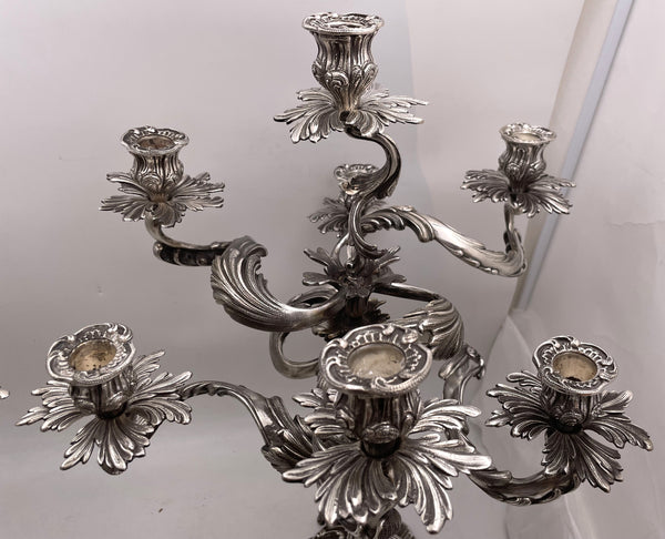 Pair of Fasoli Italian Continental Silver 7-Light Candelabra from Late 19th or Early 20th Century