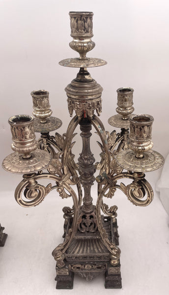 Ansonia Pair of Silver 5-Light Candelabra from Aesthetic Movement 19th Century