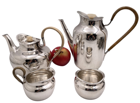 Michelsen Danish 4-Piece Sterling Silver Tea & Coffee Set in Art Deco Style