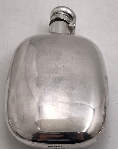 Shreve & Co. Sterling Silver Acid-Etched Flask with Marine Scene from Early 20th Century