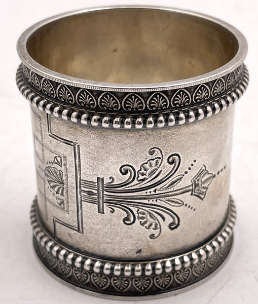 Wood & Hughes Sterling Silver Napkin Ring Holder with Beaded Motifs from 19th Century