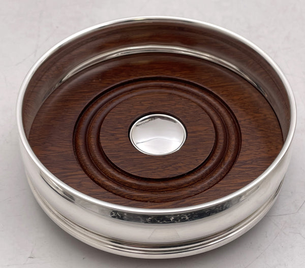 Carrs Pair of English Sterling Silver & Wood Coasters