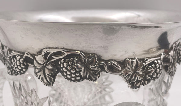 Sterling Silver & Cut Glass Wine Cooler Loving Cup in Art Nouveau Style from Early 20th Century