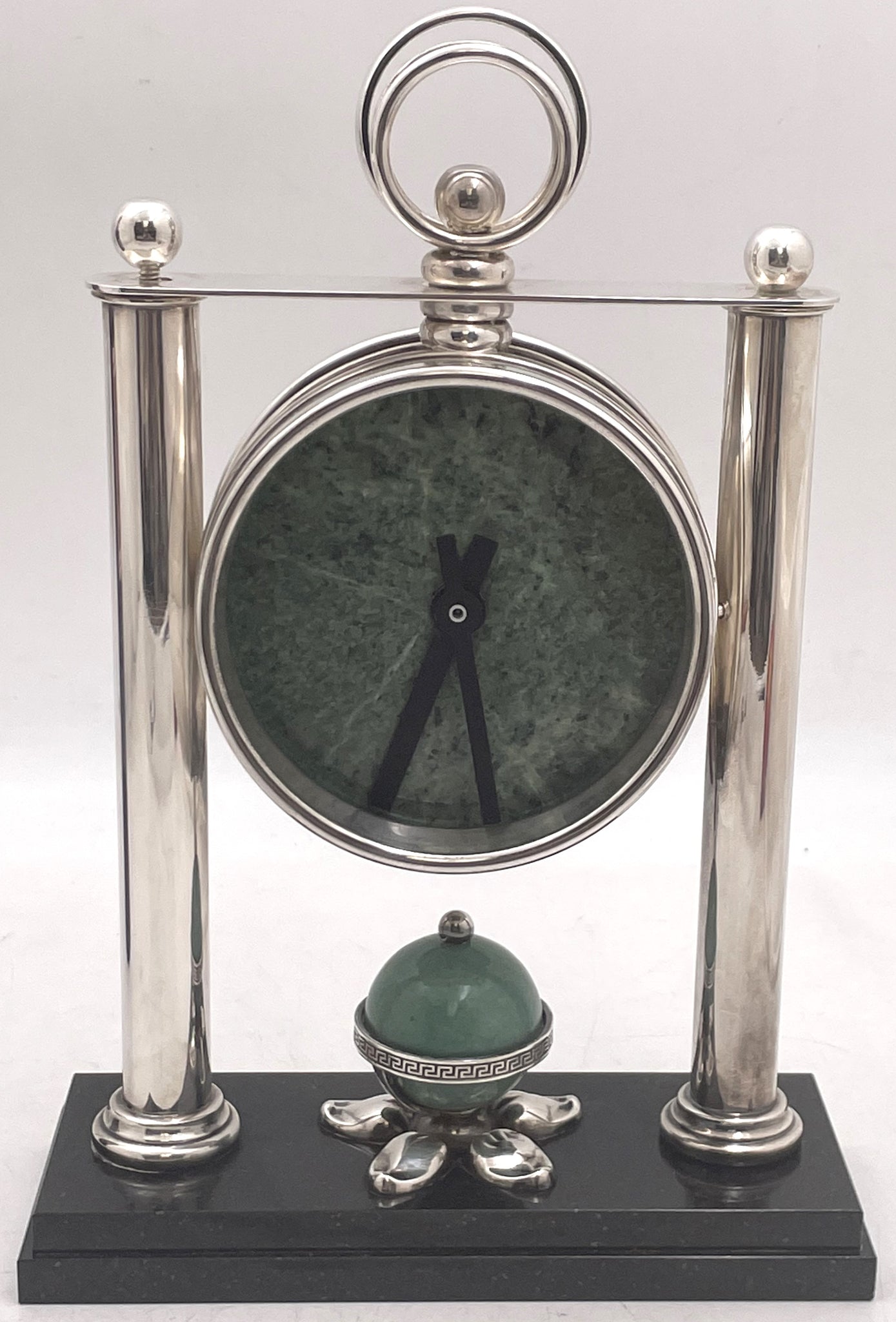 De Vecchi Onyx, Granite & Sterling Silver Clock from 20th Century