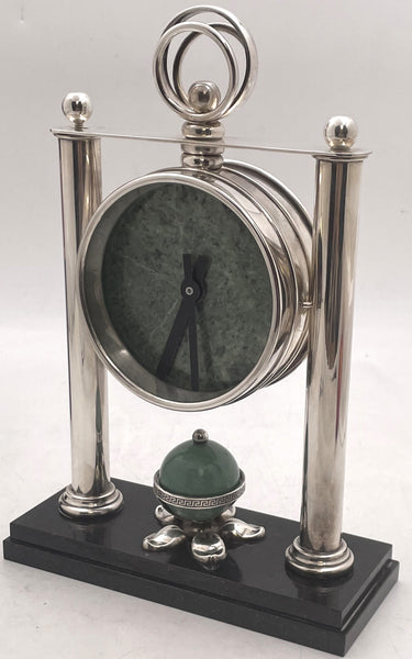 De Vecchi Onyx, Granite & Sterling Silver Clock from 20th Century