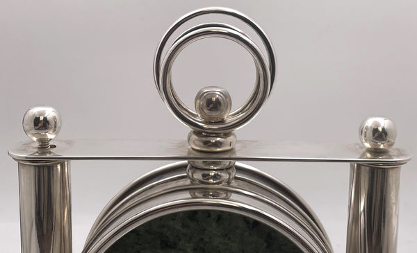 De Vecchi Onyx, Granite & Sterling Silver Clock from 20th Century