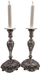 Pair of German Continental Silver Shabbat Candlesticks from 19th Century with Ornate Motifs