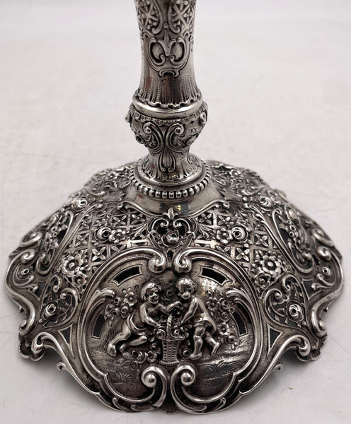 Pair of German Continental Silver Shabbat Candlesticks from 19th Century with Ornate Motifs