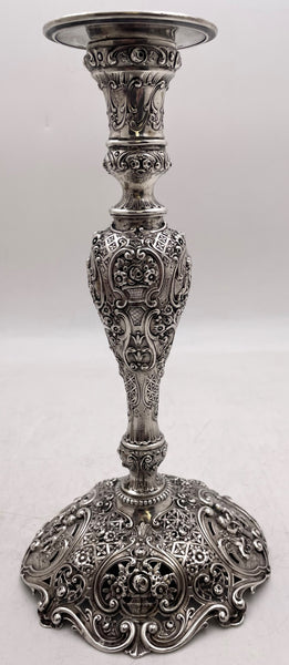 Pair of German Continental Silver Shabbat Candlesticks from 19th Century with Ornate Motifs