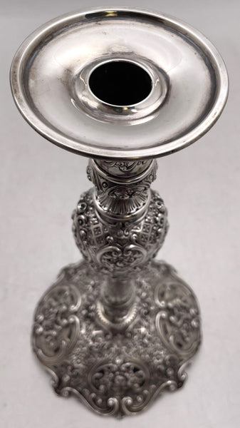 Pair of German Continental Silver Shabbat Candlesticks from 19th Century with Ornate Motifs