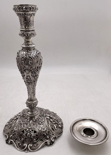 Pair of German Continental Silver Shabbat Candlesticks from 19th Century with Ornate Motifs