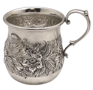 S. Kirk & Son Sterling Silver Child Christening Mug in Repousse Style from Late 19th Century