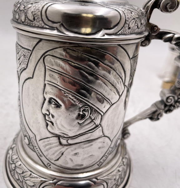 German Silver Tankard with Cosimo de Medici from 19th Century