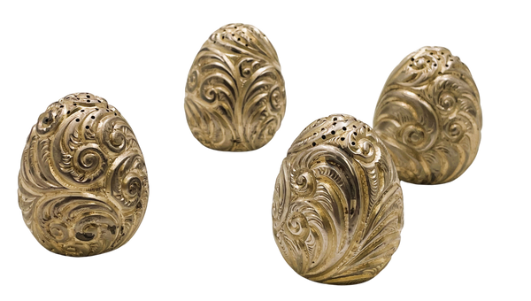 Set of 4 Cottle Gilt Sterling Silver Egg-Shaped Salt & Pepper Shakers from Late 19th/ Early 20th Century