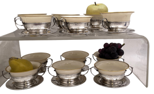 Set of 12 Rogers, Lunt & Bowlen Boston Arts & Crafts Hammered Dessert Cups and Saucers from Early 20th Century