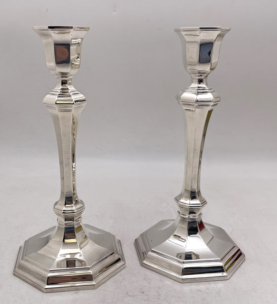 Pair of Tiffany & Co. Sterling Silver Candlesticks in Mid-Century Modern Style with Box