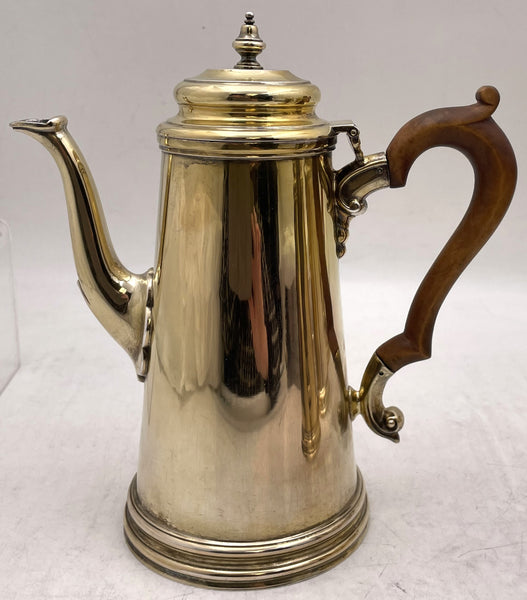 Percy Webster English Gilt Sterling Silver Set of 2 Pairs of Coffee Pots and Hot Milk Jugs from 1937