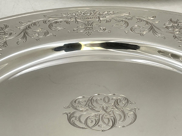 Bailey, Banks & Biddle Set of 12 Sterling Silver Chargers/ Dinner Plates in Heavy Gage with Floral Motifs