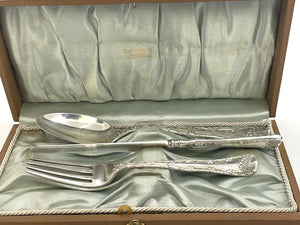 Tiffany & Co. Sterling Silver 3-Piece Youth Flatware Set in Wave Edge Pattern with Original Box