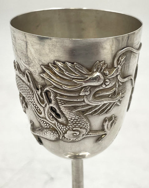 Pair of Chinese Silver Goblets with Dragon Motifs