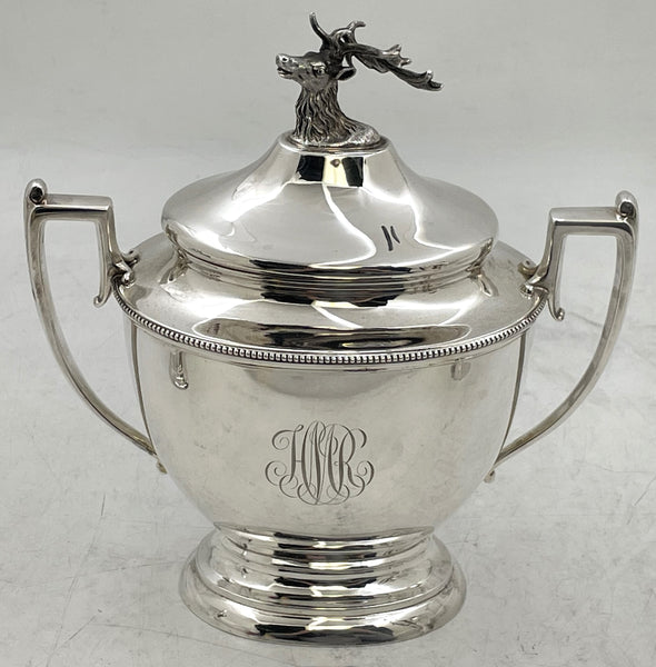 Shreve, Stanwood & Co. Sterling Silver 3-Piece Tea Set Circa 1860s with Stag Deer Motifs