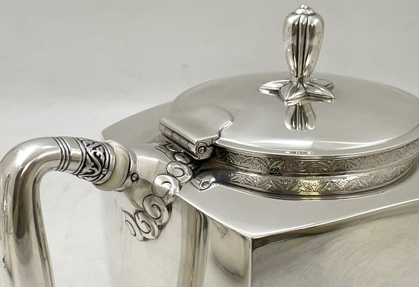 Tiffany & Co. Sterling Silver 1877 Tea & Coffee Set in Japonesque Pattern on Tray