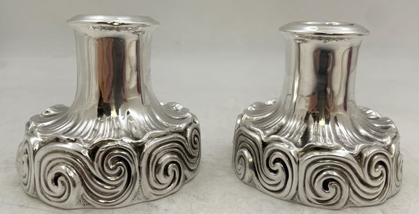 Pair of Tiffany & Co. Sterling Silver Candle Holders Designed by Louis C. Tiffany