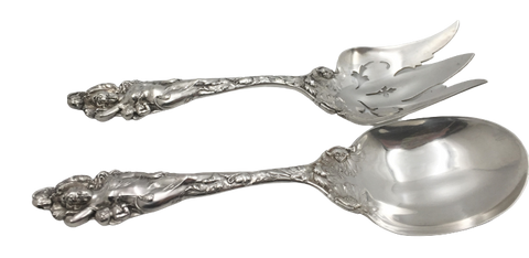 Reed & Barton Old Sterling Silver Salad Set in Love Disarmed Art Nouveau Pattern